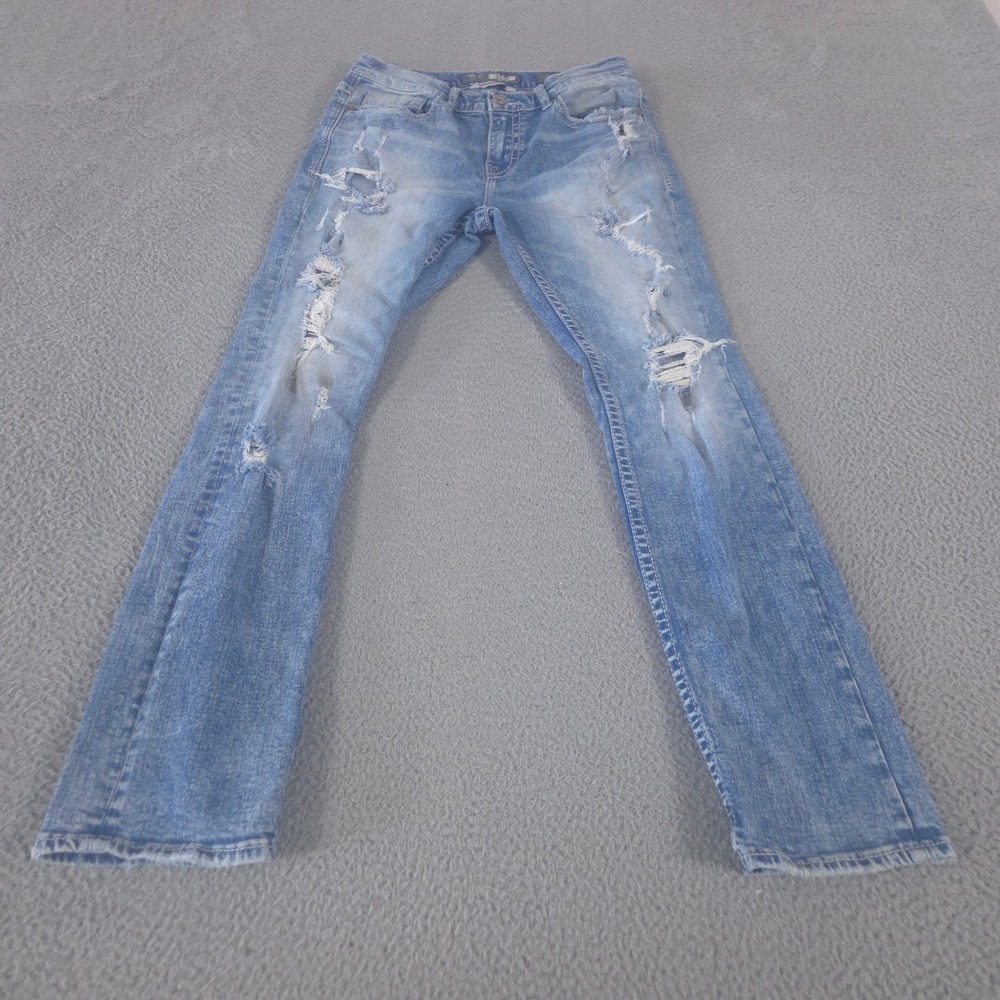 BKE Jeans Mens 32x33 Blue Alec Straight Leg Distressed Ripped Denim Pants Preppy
